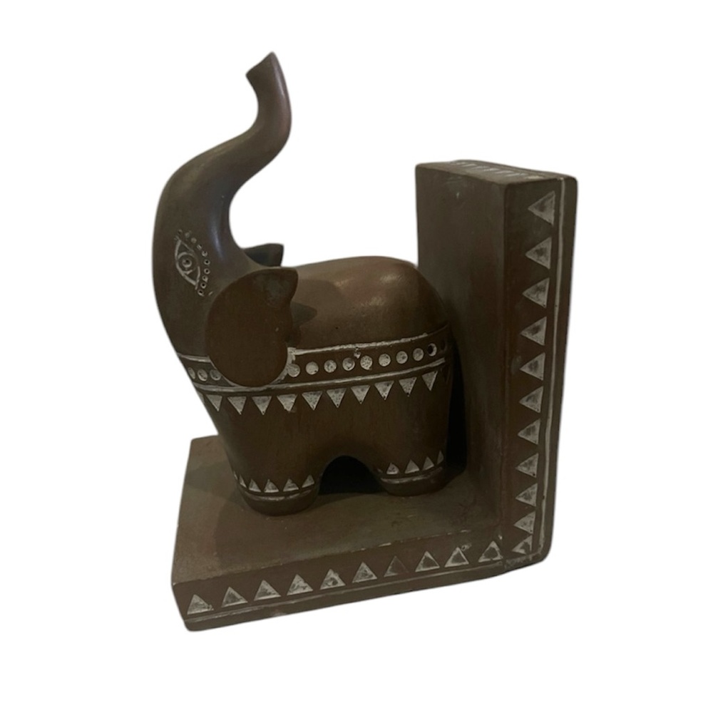 Carved Elephant Book End